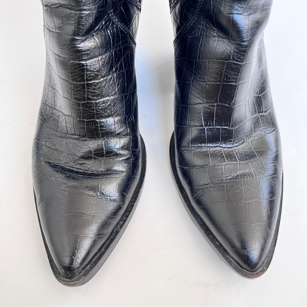 Rebecca Minkoff Embossed Leather Western Black Ankle Boots Size 9.5 - Picture 3 of 9